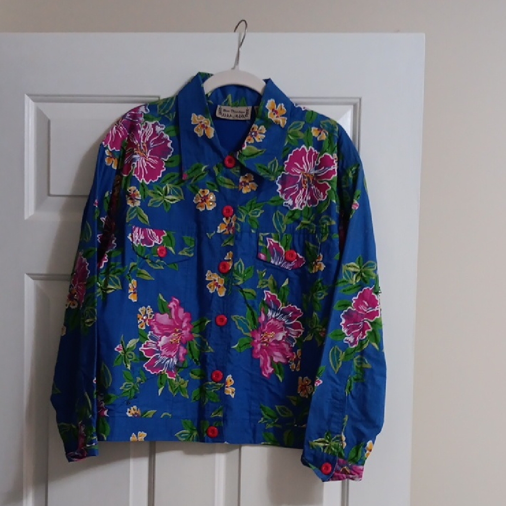 Women's  Bright Blue Jacket With Floral Pattern